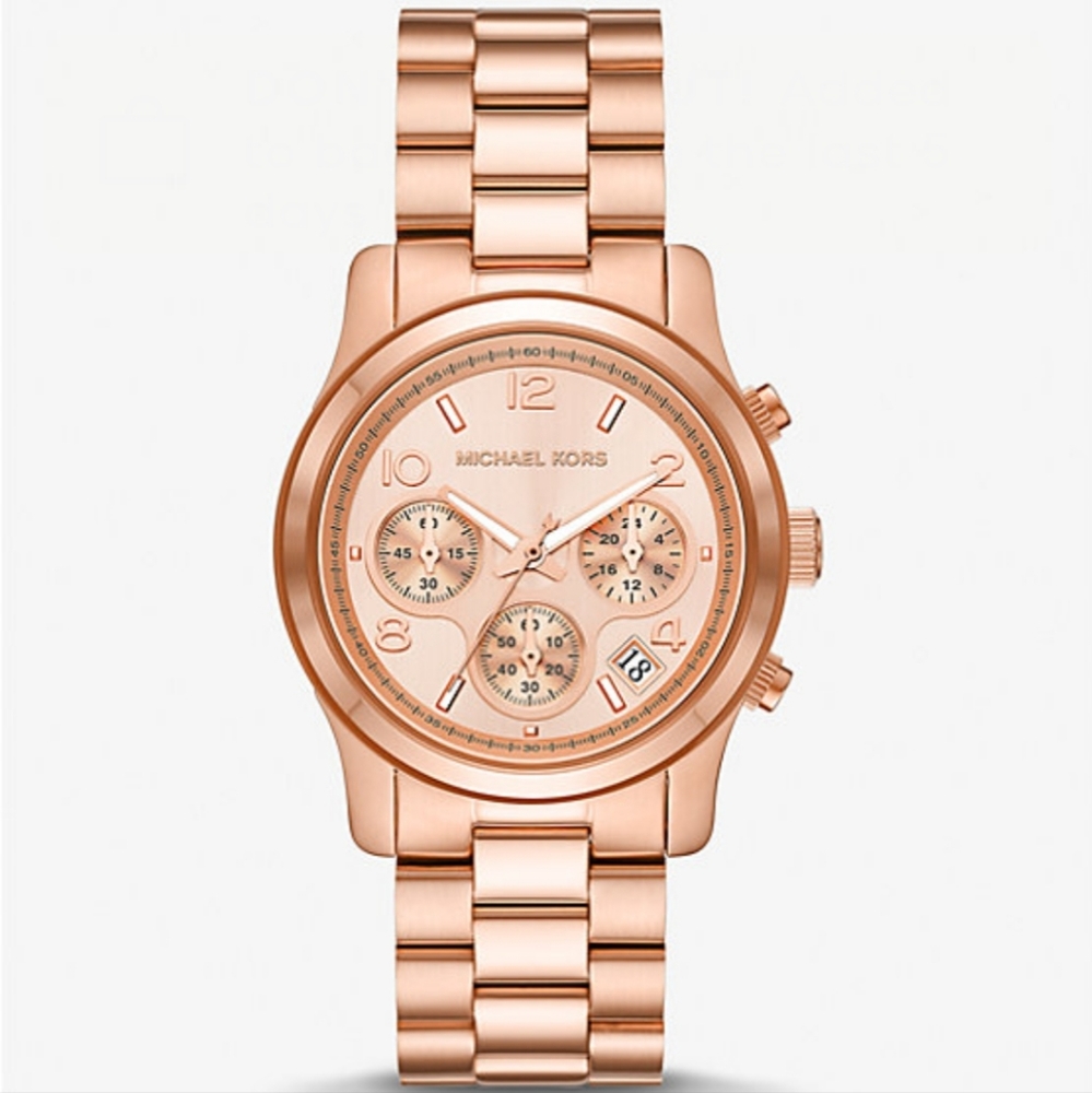 Michael Kors Mercer Rose Gold Tone Steel Salmon Dial Quartz Ladies Watch…